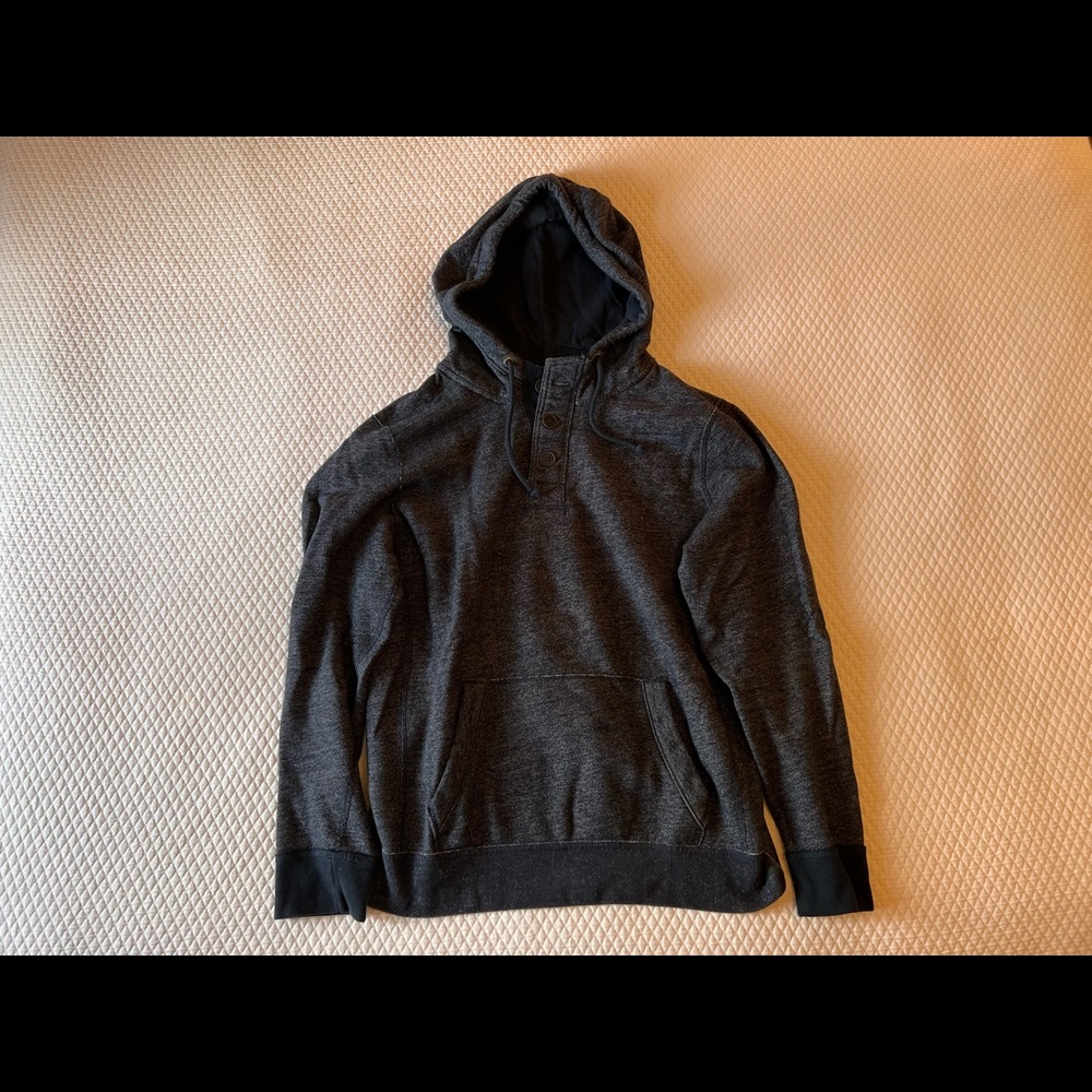 Heathered Navy Henley Hooded Sweatshirt- Abercrombie